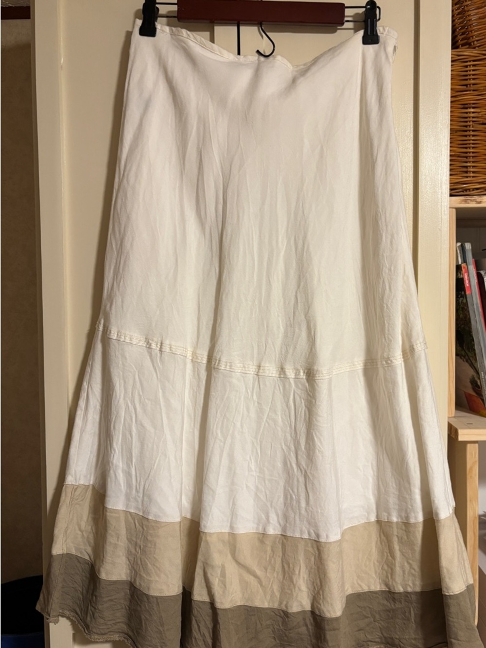 Women's Tiered Maxi Skirt in White with Neutral Hem